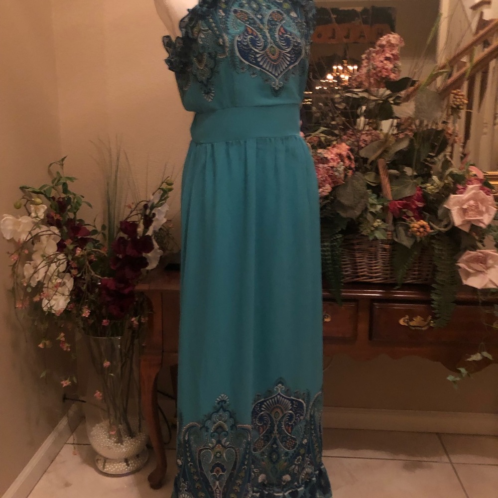 Boston Proper Paisley Print Ruffle High Neck Maxi Dress